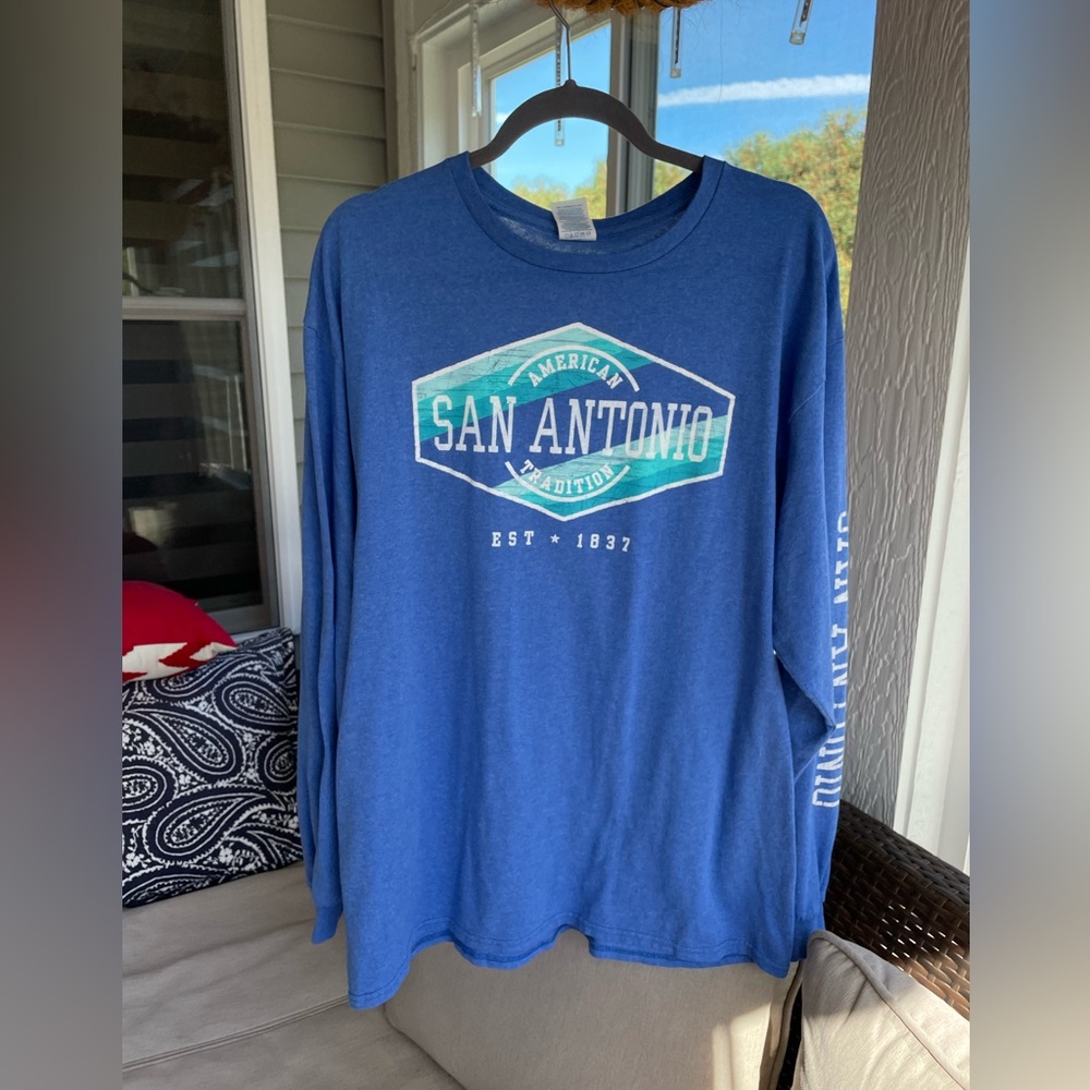 Delta Apparel, Inc. L/S San Antonio blue T-shirt.  Men’s XL